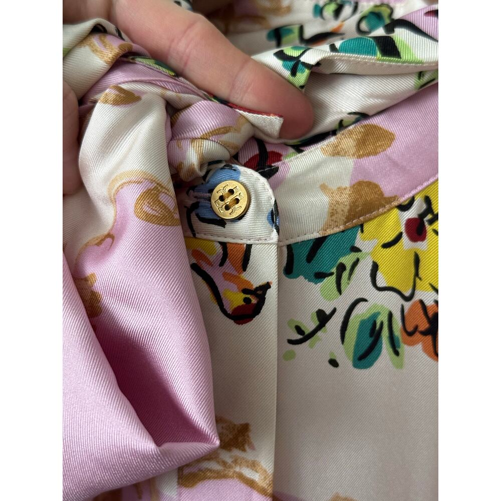 Tory Burch 10 Floral Print Tie Neck Silk Dress in Pink - Picture 6 of 11